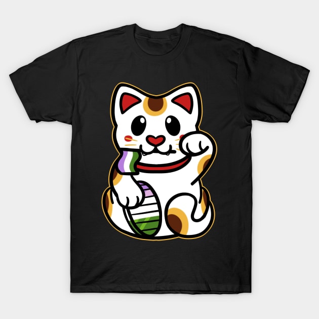 LGBTQ+ Pride Lucky Cat - Genderqueer T-Shirt by leashonlife